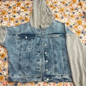 Thrill Jeans Hooded Denim Jacket Heather Gray Women’s